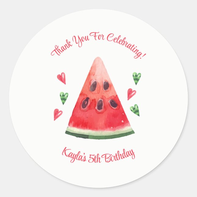 Watermelon Birthday Invitations Classic Round Sticker (Front)