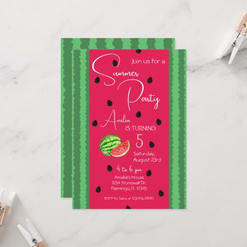 Watermelon Birthday Invite 5x7