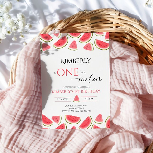 Watermelon Birthday, One in a Melon Birthday Party Invitation (Creator Uploaded)