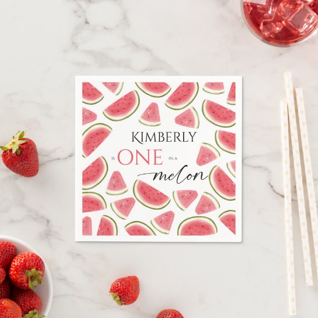 Watermelon Birthday, One in a Melon Birthday Party Napkins (Insitu)