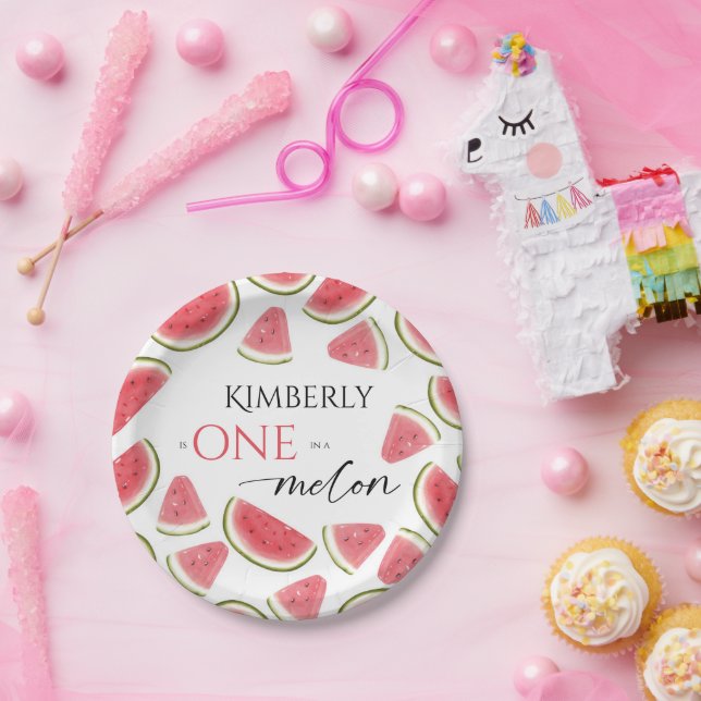 Watermelon Birthday, One in a Melon Birthday Party Paper Plates (Party)