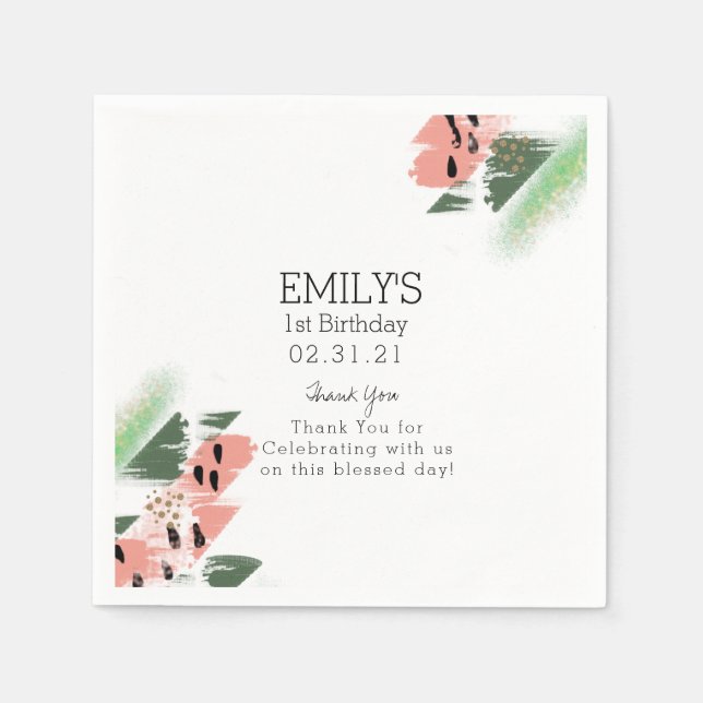 Watermelon Birthday Party Brush Strokes Painterly Napkins (Front)
