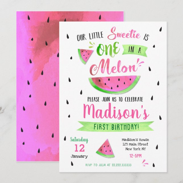 Watermelon Birthday Party Invitation (Front/Back)