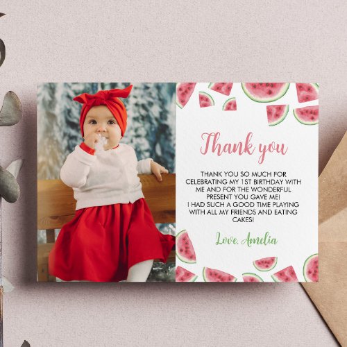 Watermelon Birthday Photo Thank You Card