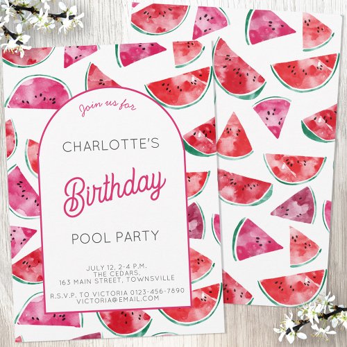 Watermelon Birthday Pool Party Invitation