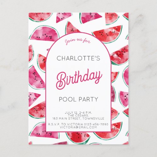 Watermelon Birthday Pool Party Postcard