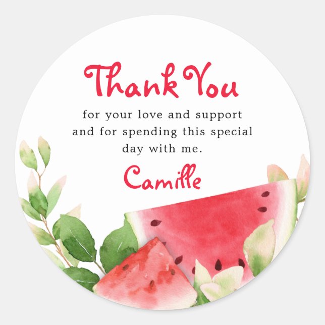 Watermelon Birthday Thank you Classic Round Sticker (Front)