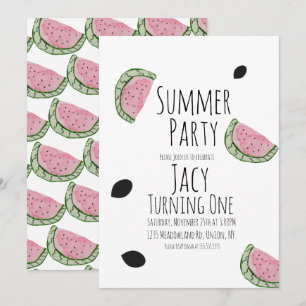 Watermelon Birthday Watercolor Summer Seeds Invitation