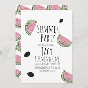Watermelon Birthday Watercolor Summer Seeds Invitation
