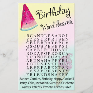 Watermelon Birthday word search game
