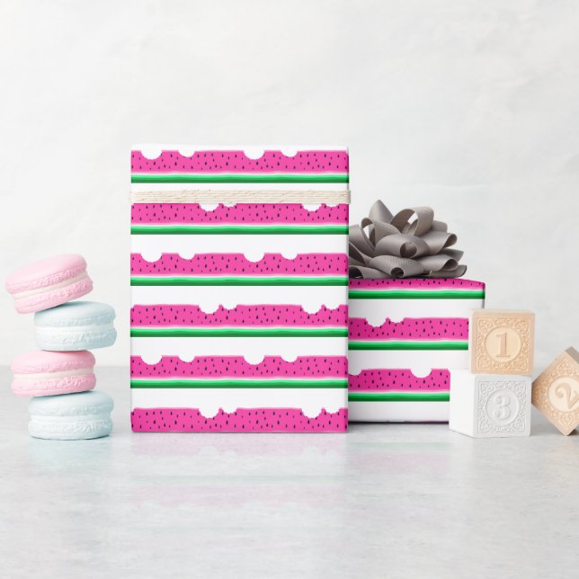 Watermelon bites summer stripes wrapping paper (Baby Shower)