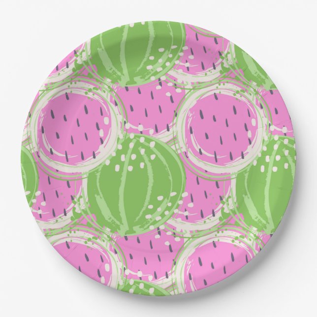 Watermelon Bliss: A Slice of Summer Backdrop Paper Plates (Front)