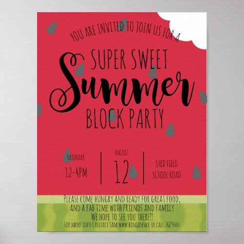 watermelon block summer party neighborhood poster