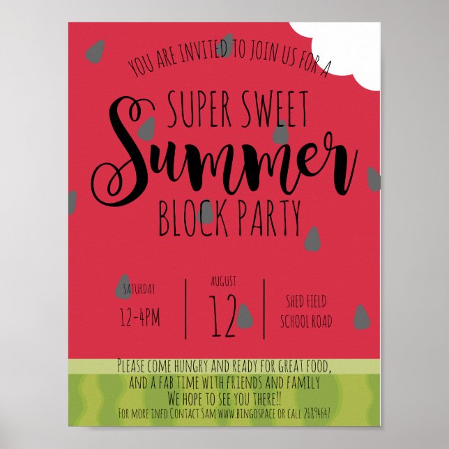 watermelon block summer party neighborhood poster (Front)