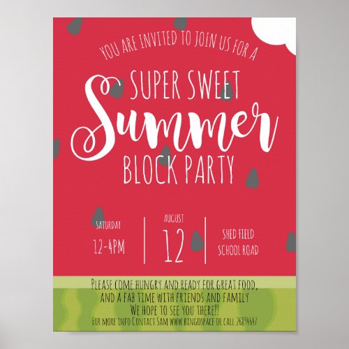 watermelon block summer party neighborhood poster