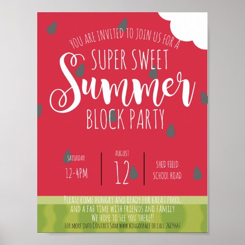 watermelon block summer party neighbourhood poster