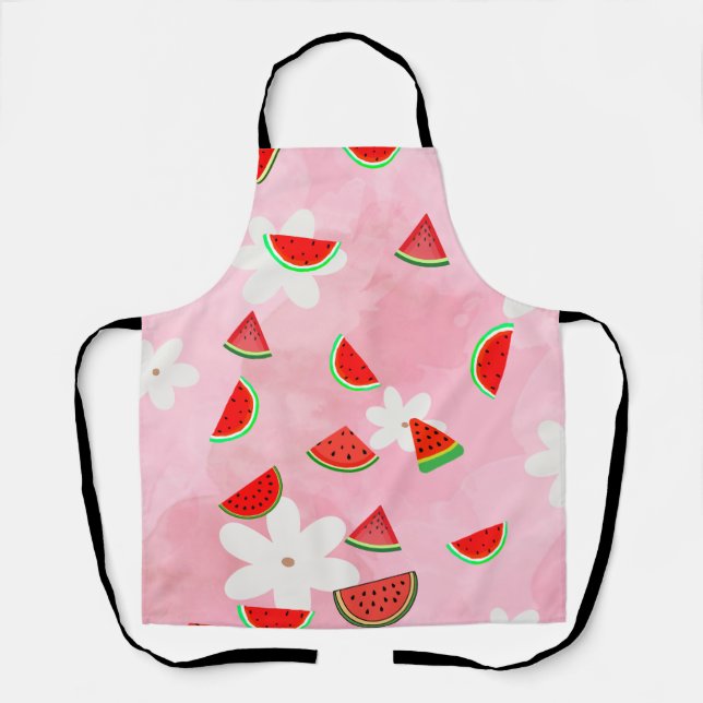 "Watermelon Bloom – Fun Summer Floral Pattern" Apron (Front)