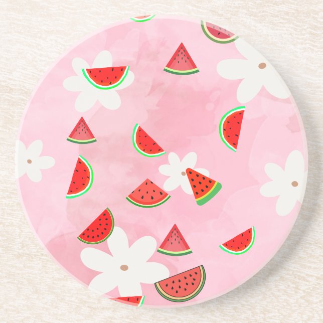 Watermelon Bloom – Fun Summer Floral Pattern" Coaster (Front)