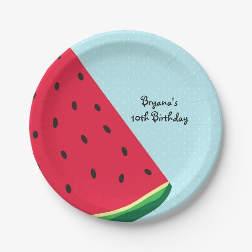 Watermelon Blue Fun Summertime Birthday Party Paper Plates