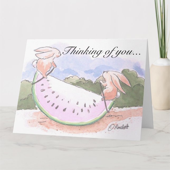 Watermelon Bunnies Thinking of You Card (Front)