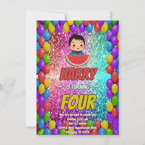 Watermelon cartoon birthday invite for kids