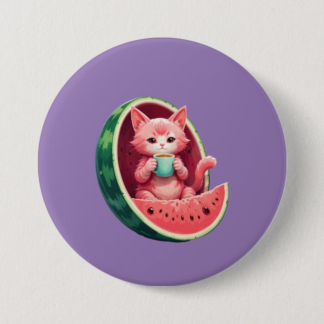Watermelon Cat Coffee Break Button (Front)