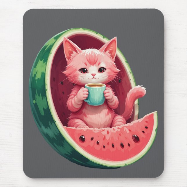 Watermelon Cat Coffee Break Mouse Pad (Front)