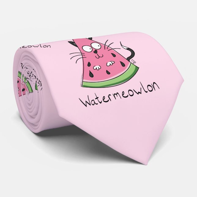 Watermelon Cat Cute Kids Neck Tie (Rolled)