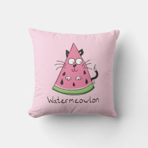 Watermelon Cat Cute Kids Throw Pillow