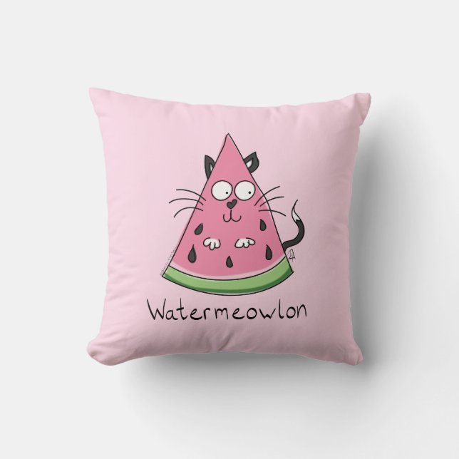 Watermelon Cat Cute Kids Throw Pillow (Front)