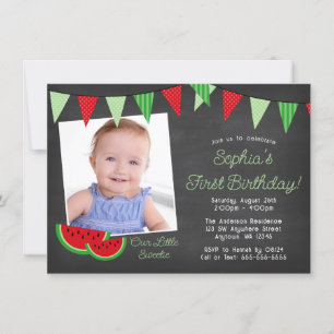 Watermelon Chalkboard Photo Birthday Invitation