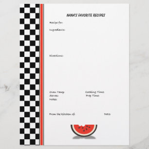 Watermelon Checkered Custom Recipe Page (unlined)