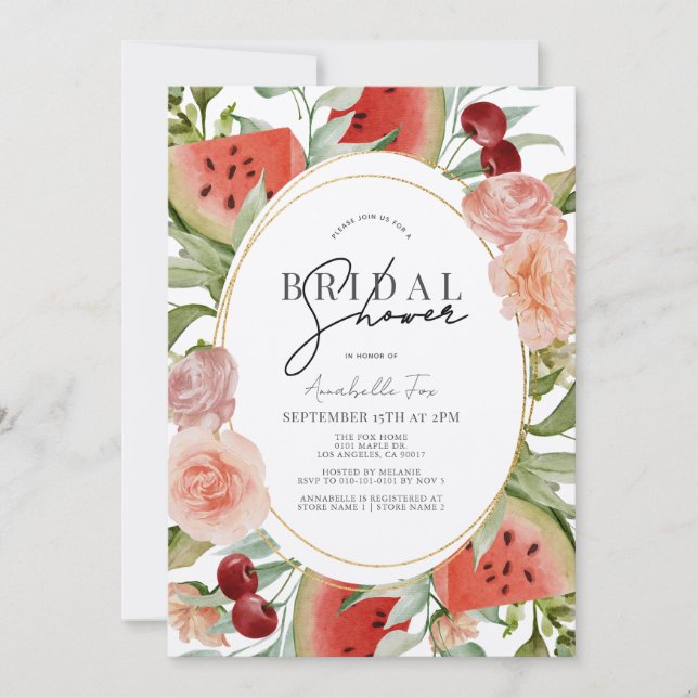 Watermelon & Cherry Floral Bridal Shower Invitation (Front)