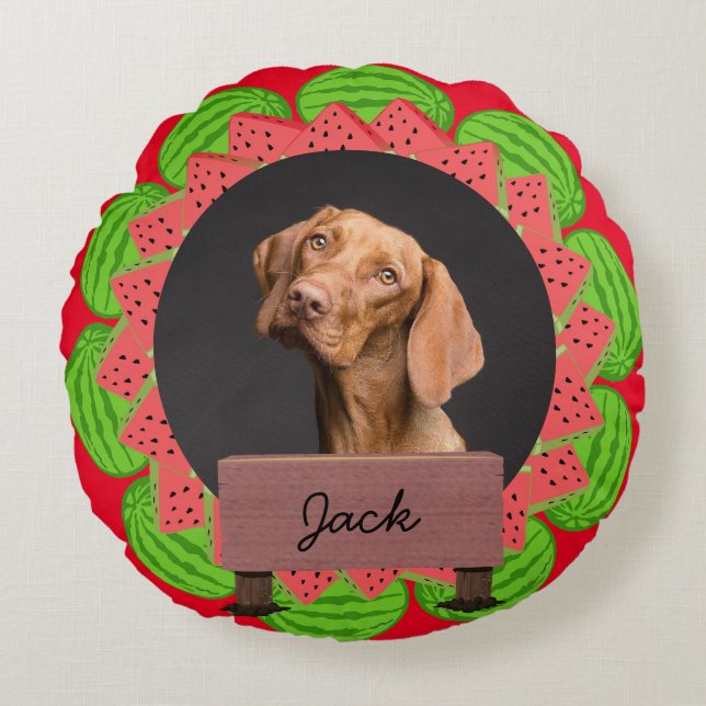 watermelon christmas holiday Custom Dog Photo   Round Pillow (Front)