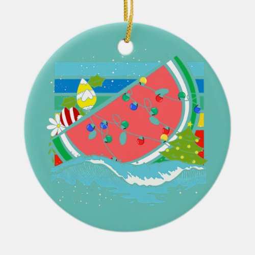 Watermelon Christmas In July Summer Vacation Ceramic Ornament