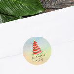 Watermelon Christmas in July Watermelon Classic Round Sticker<br><div class="desc">These Christmas in July Stickers are decorated with a red watercolor watermelon Christmas tree on a colorful background.
Because we create our artwork you won't find this exact image from other designers.
Original Watercolor © Michele Davies.</div>