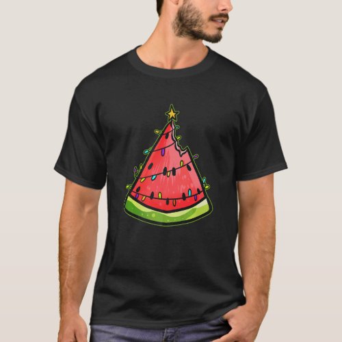 Watermelon Christmas Tree Chain Of Lights Christma T_Shirt