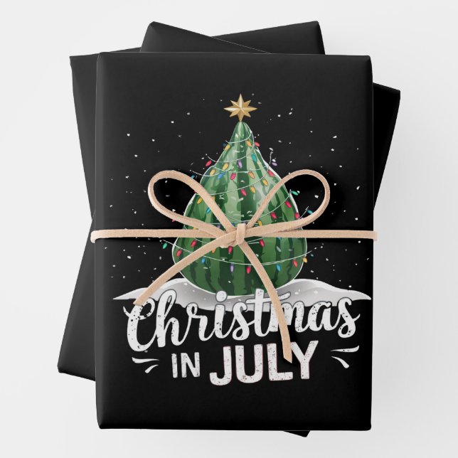 Watermelon Christmas Tree Christmas In July Summer Wrapping Paper Sheets (In situ)
