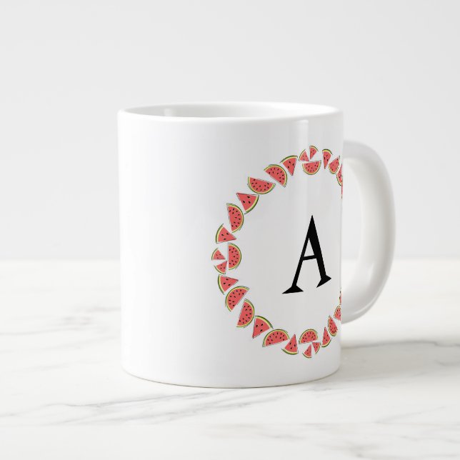 Watermelon Circle Monogram Giant Coffee Mug (Front Right)
