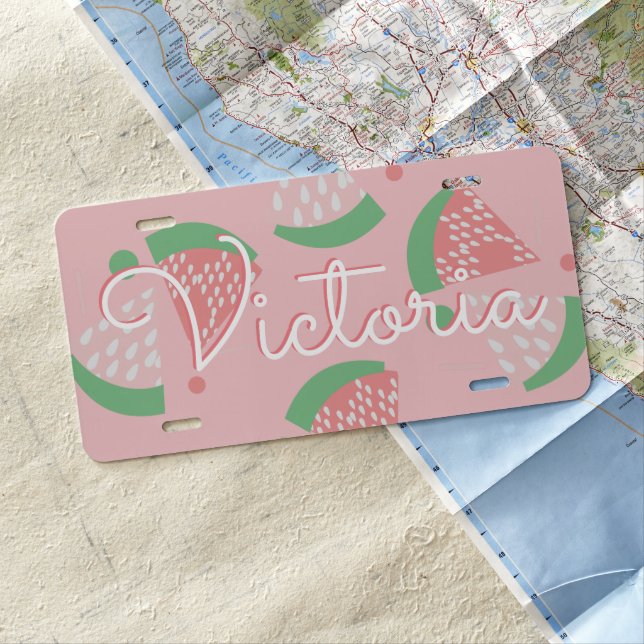 Watermelon Confetti Name Pink License Plate (In Situ)