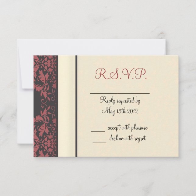 Watermelon & Cream Damask Wedding RSVP Card (Front)