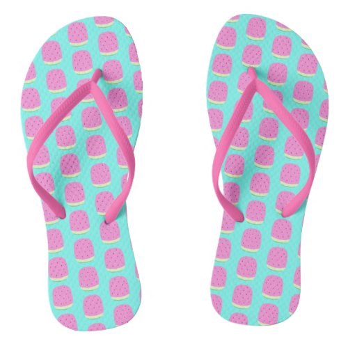 Watermelon Cube Pattern Kawaii Foodie  Flip Flops