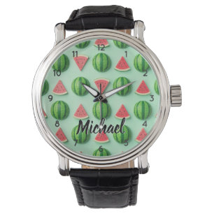 Watermelon Custom Name Stylish Trendy Black Watch