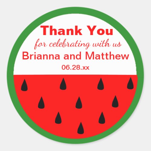 Watermelon Custom Summer Wedding Thank You Sticker