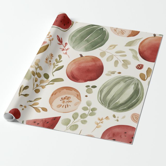 Watermelon Cute Colorful Pink Green Wrapping Paper (Unrolled)