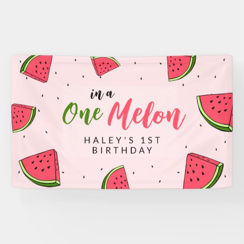 Watermelon Cute One in a Melon 1st Baby Birthday Banner