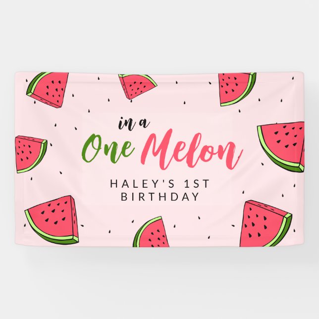 Watermelon Cute One in a Melon 1st Baby Birthday Banner (Horizontal)