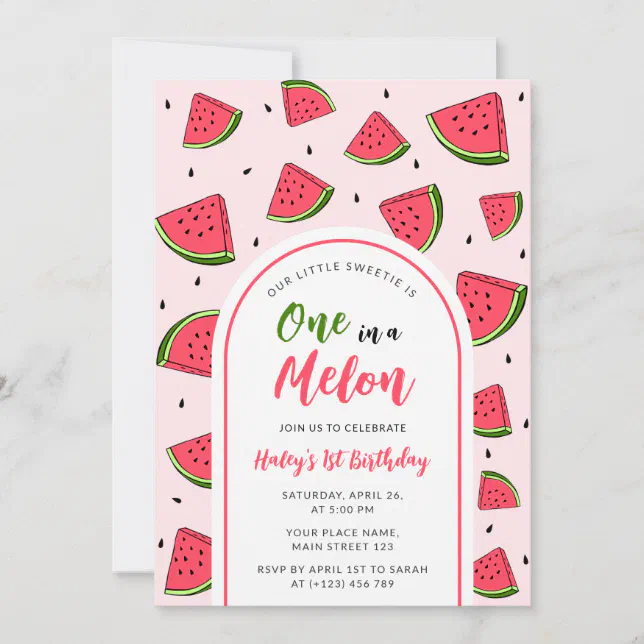 Watermelon Cute One in a Melon 1st Baby Birthday Invitation | Zazzle