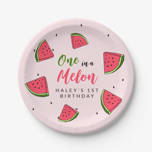 Watermelon Cute One in a Melon 1st Baby Birthday P Paper Plates (Front)