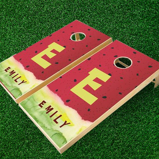 Watermelon Cute Red Green  Kids Monogram Name Cornhole Set (Creator Uploaded)